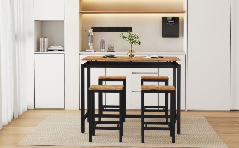TREXM 5-Piece Compact Bar Table Set with Table and Stools - Modern Industrial Design TREXM 5-Piece Compact Bar Table Set with Table and Stools - Modern Industrial Design